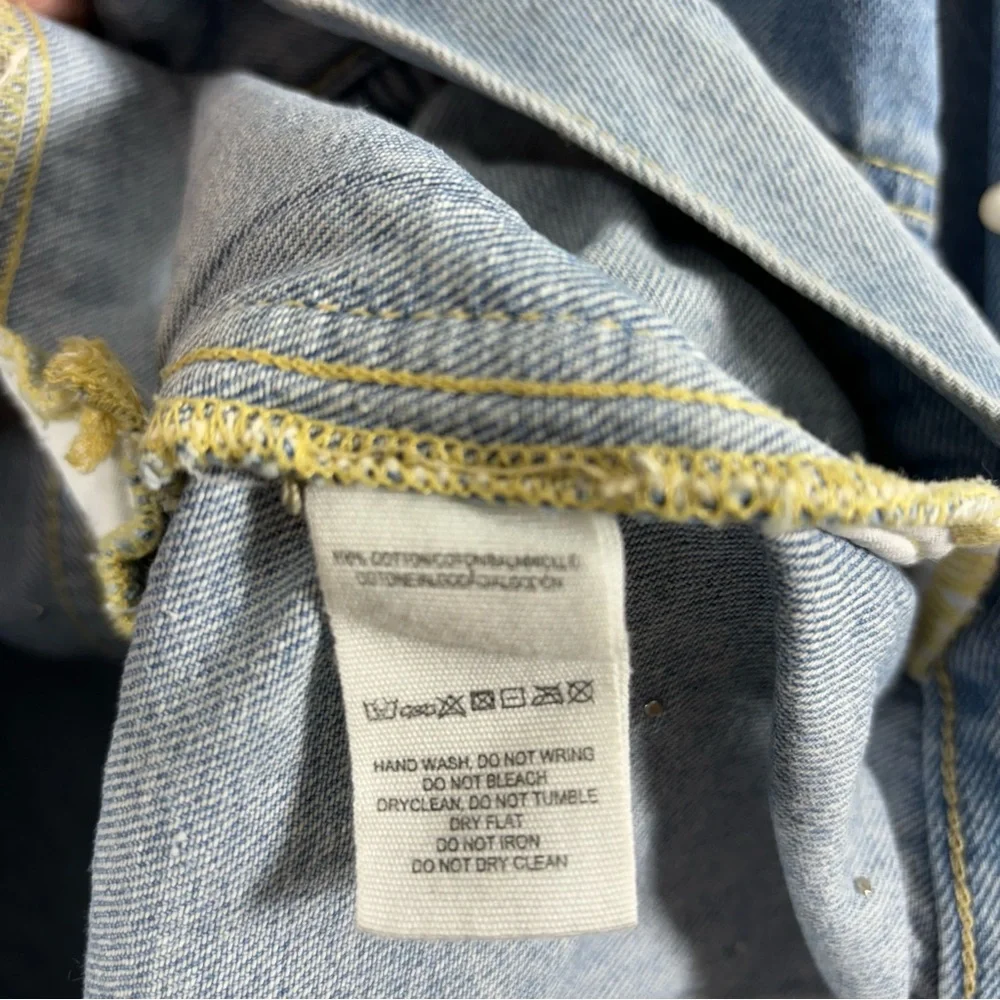 Free People Light Blue Pearl-Embellished Distressed Denim Jacket - Picture 8 of 8